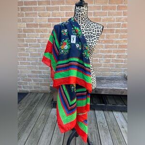 Vintage 1970s Yves Saint Laurent Oversized 50”x50” Shawl Scarf Wrap Floral YSL